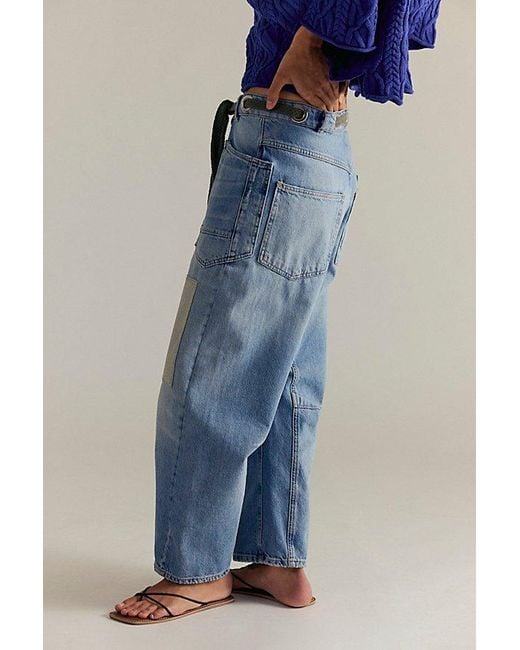 Free People Moxie Pull-on Barrel Jeans At Free People In Truest Blue, Size: 24
