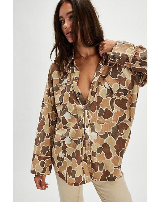 Free People Brown We The Free Flower Shirt