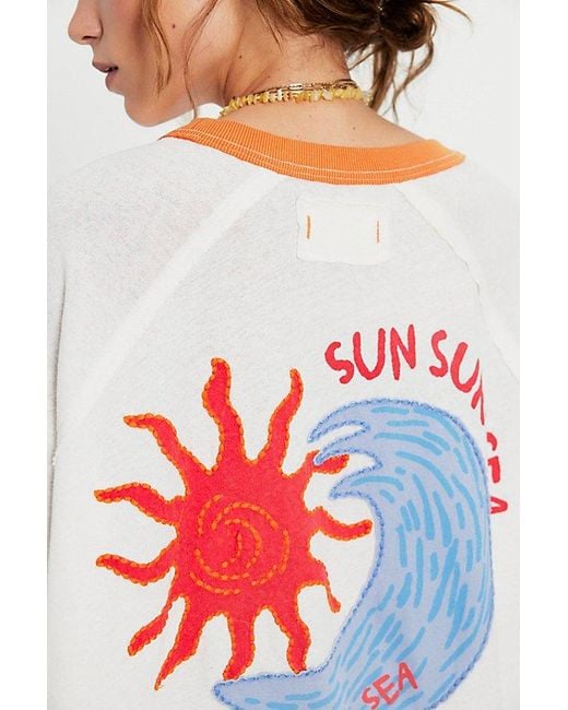 Free People White Giulia Embroidered Ringer Tee