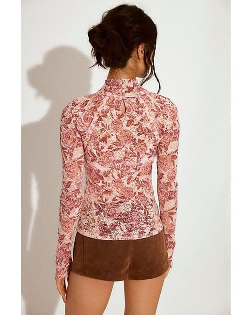 Free People Red Lyric Sheer Lace Long Sleeve Turtleneck Top
