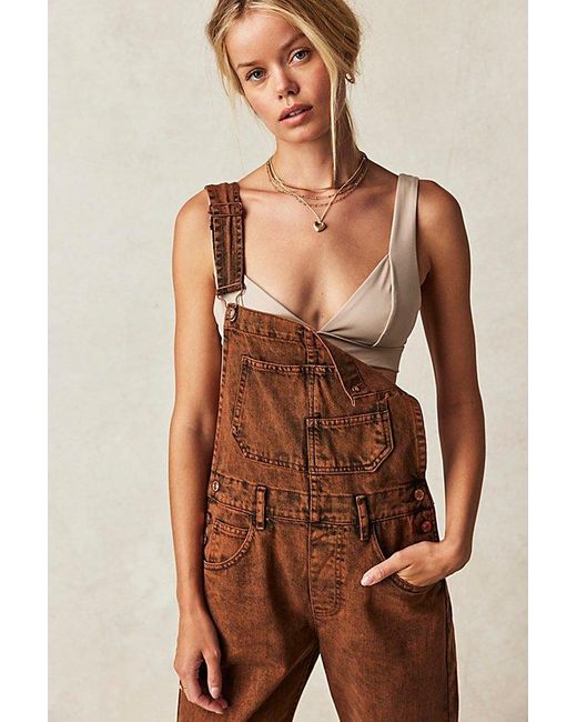 Free People Brown Ziggy Denim Overalls At Free People In Orange, Size: Xs