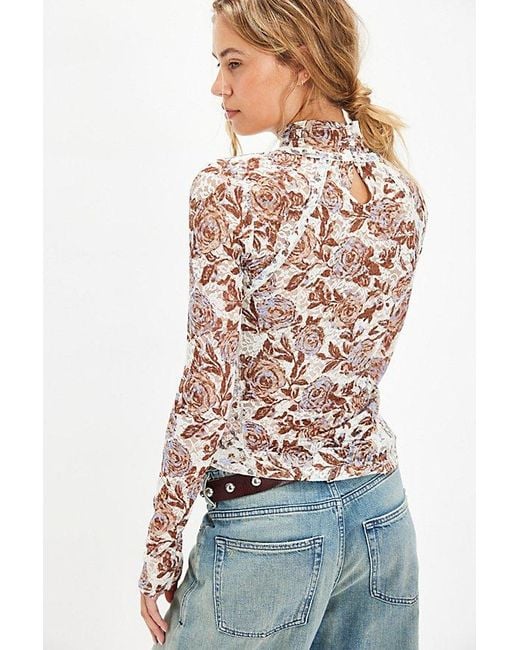 Free People Blue Lyric Sheer Lace Long Sleeve Turtleneck Top