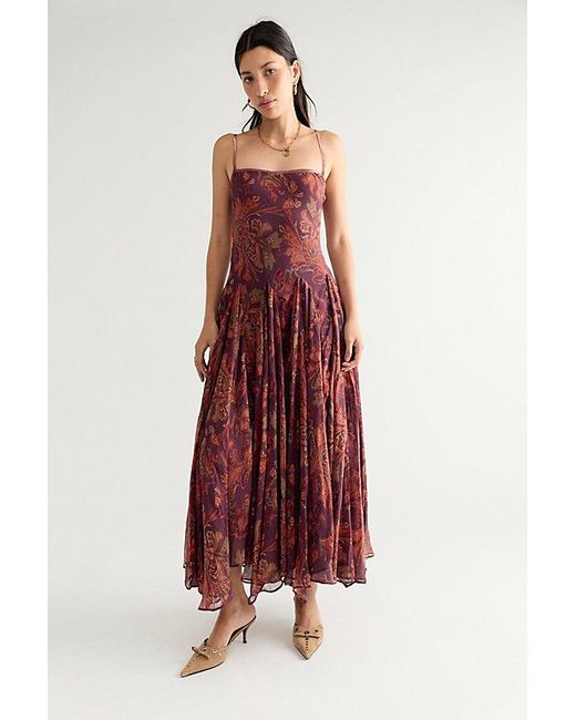 Free People Red Lane Paisley Slip Maxi Dress