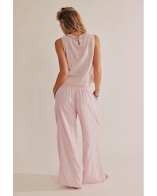 Free People Pink Day's End Linen Pull-On Pants