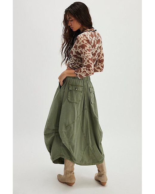 Free People Green Poplin Drawstring Midi Skirt