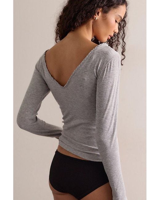 Intimately By Free People Gray Keeping It Light Ribbed Wrap Top By