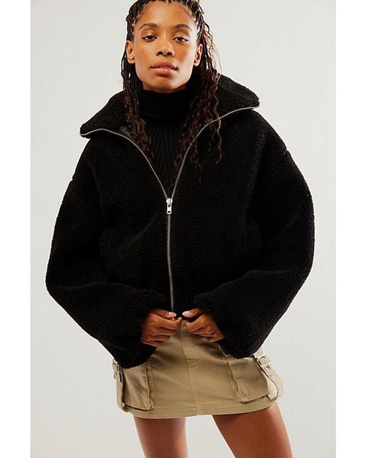 Free People Get Cozy Teddy Jacket At In Black, Size: Xs