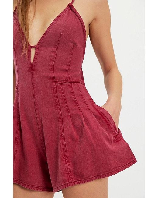Free People Red We The Free Nostalgia Ultra Shortalls
