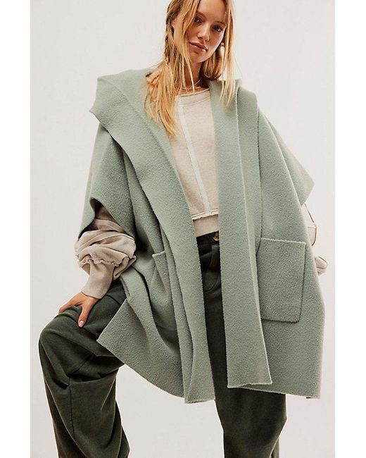 Free People Green All I Need Cozy Hooded Kimono