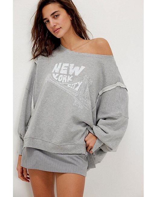 Free People Gray Graphic Camden Pullover