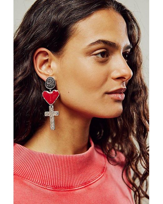 Free People White Bleeding Heart Dangles At In Silver Red