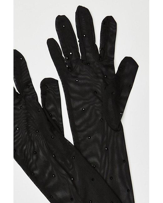 Anna Sui Gray Rhinestone Mesh Gloves At Free People In Black