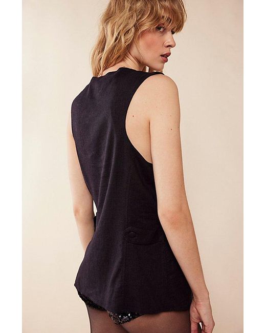 Free People Millie Linen Vest Jacket At In Black, Size: Xs