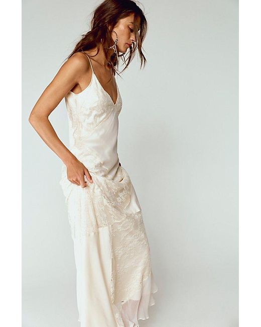 Nigel Preston White Patch Lace Chiffon Maxi Dress