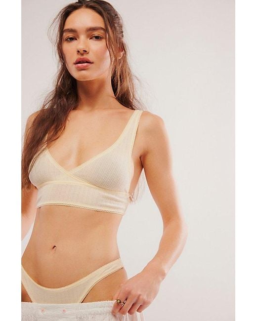 Free People Pointelle Plunge Bralette in Natural