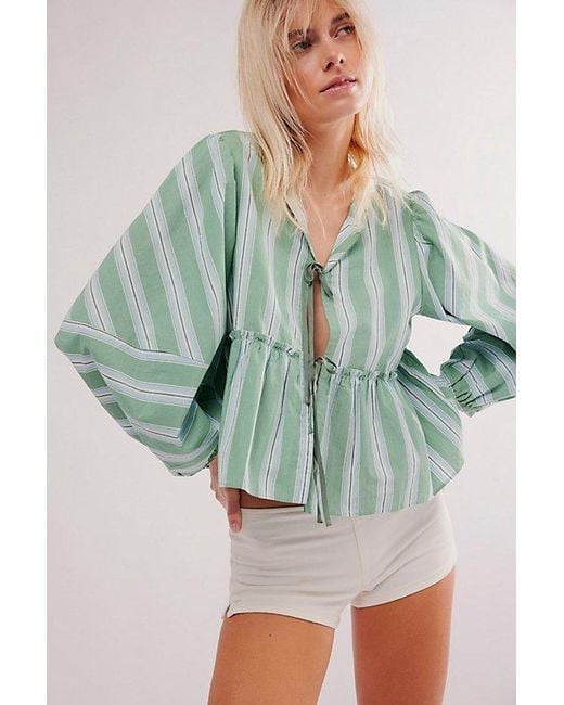 Free People Green Brunch Babe Blouse