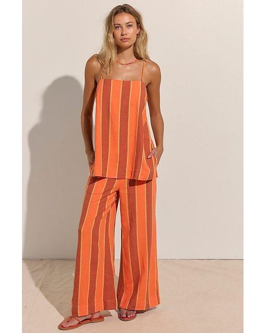 free-est Orange Sightseer Linen Striped Pant Set By