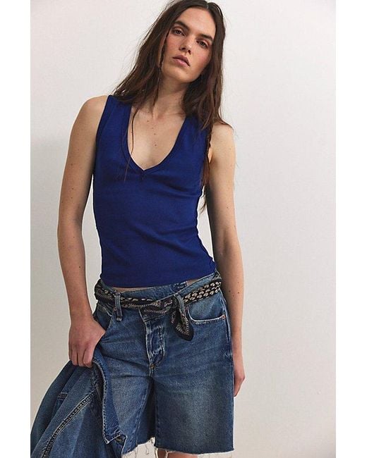 Free People Blue We The Free Neria V-Neck Tank Top