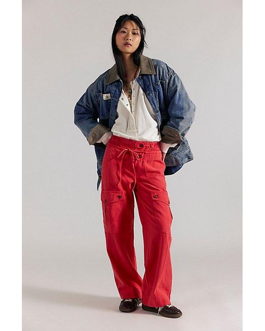 Free People Red We The Free Park Ave Pull-On Cargo Pants