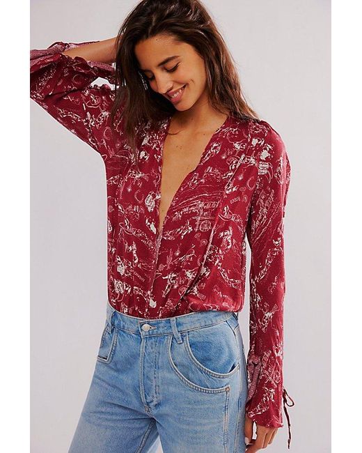 Free People Red Everything's Rosy Bodysuit