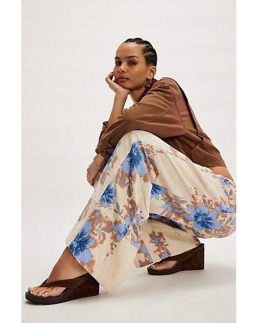Free People Multicolor Day's End Linen Printed Pull-On Pants