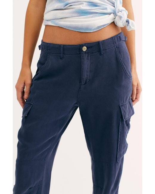 Free People Blue Rolled-up Silk Cargo Pants By Da-nang