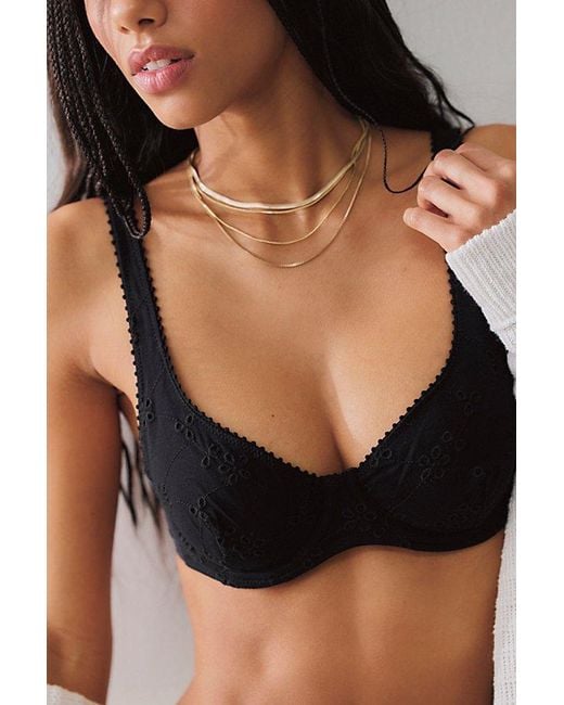 Free People Black Full Bloom Cotton Eyelet Underwire Bra