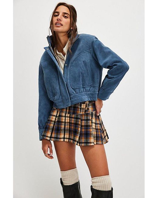 Free People Blue Wes Suede Bomber Jacket