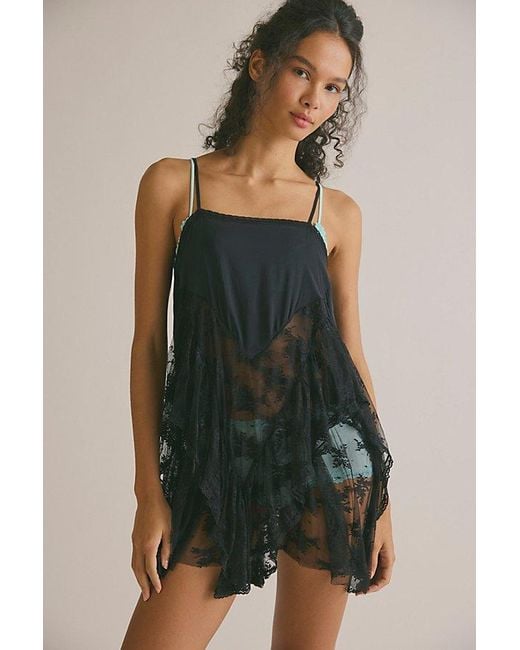 Free People Sunday Candy Mini Slip Dress in Black | Lyst
