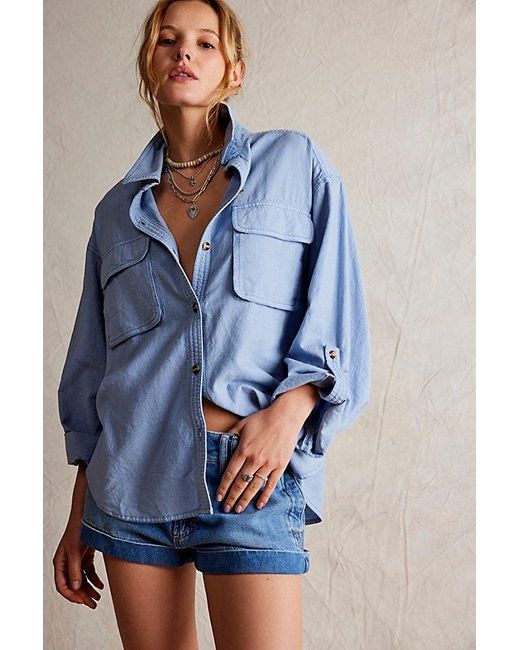 Free People Blue Made For Sun Linen Shirt