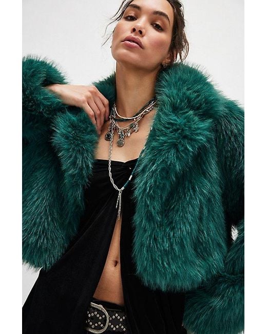 Free People Green Paris Cropped Faux Fur Jacket