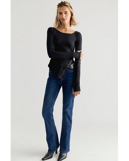 Free People Gray Over You Asymmetric Long Sleeve Top