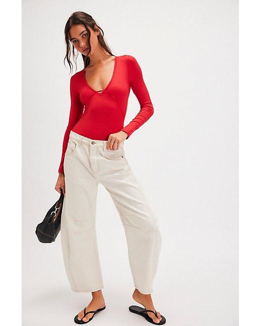 Intimately By Free People Red Victoria Plunge Bodysuit