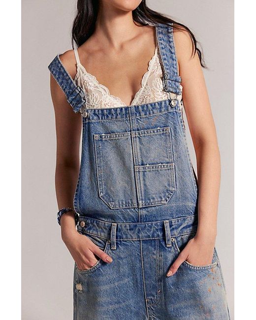 Free People Brown Good Luck Barrel Dungarees