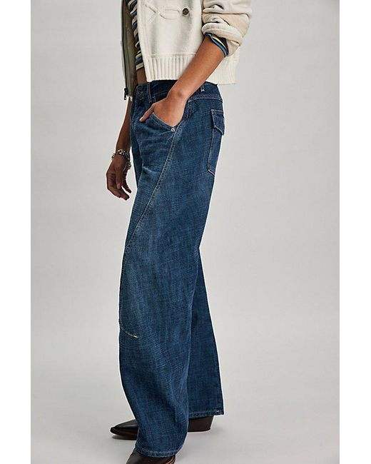 Free People Blue Highland Low-Rise Twisted Bowed Jeans