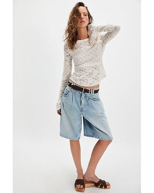 Free People White Sheer Lace Flared Long Sleeve Top
