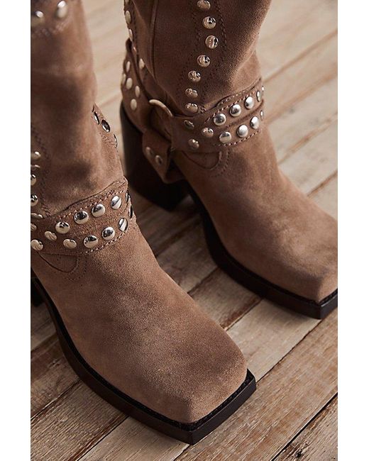Jeffrey Campbell Brown Gretchen Studded Square Toe Boots