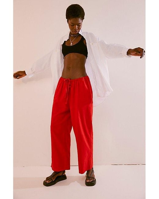 Free People Red Livin' In It Cotton-linen Pants