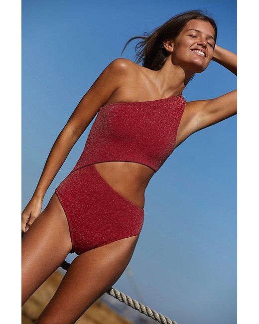 Beach Riot Celine Shine One-piece At Free People In Jolly Red Shine, Size: Xs