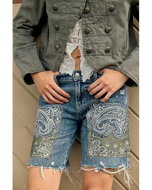 Free People Blue We The Free Reverie Patchwork Shorts
