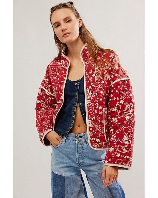Free People Red Chloe Jacket At In Brick Combo, Size: Xs