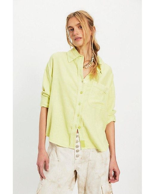 Free People Yellow Laurel Linen Button Down Top