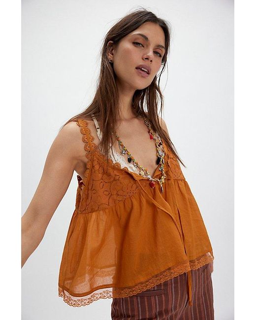 Free People Brown Stevie Lace Tank Top