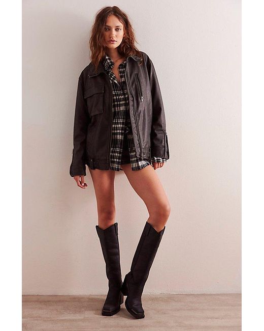 Free People Brown We The Free Buckle Up Vegan Leather Jacket