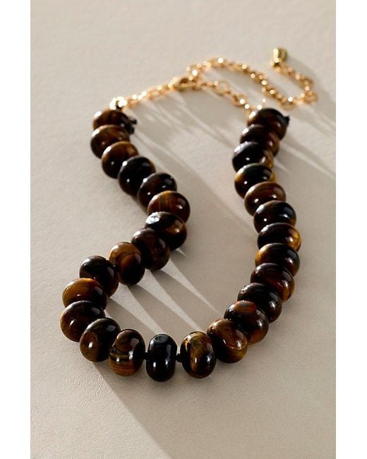 Free People Brown Sabina Semiprecious Beaded Stone Choker Necklace