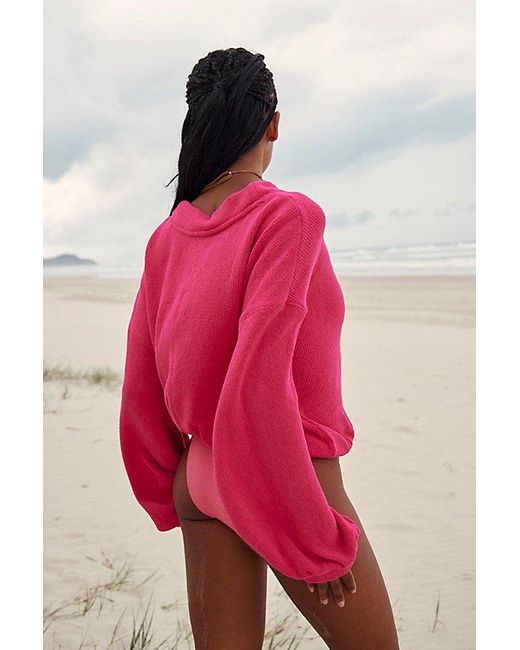 Free People Red Beach Happy Pullover