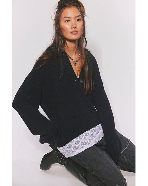 Free People Black Trading Up Polo