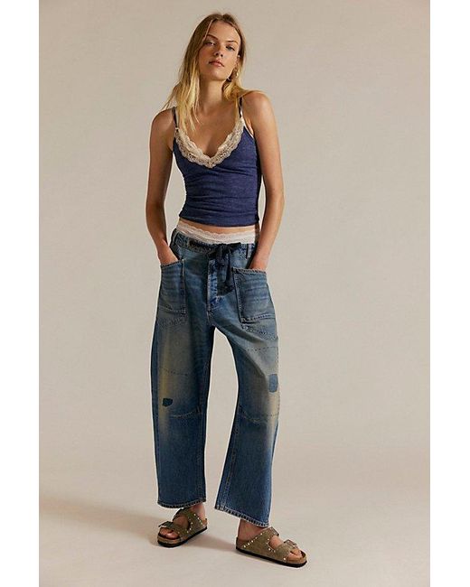 Free People Blue Moxie Pull-On Barrel Jeans