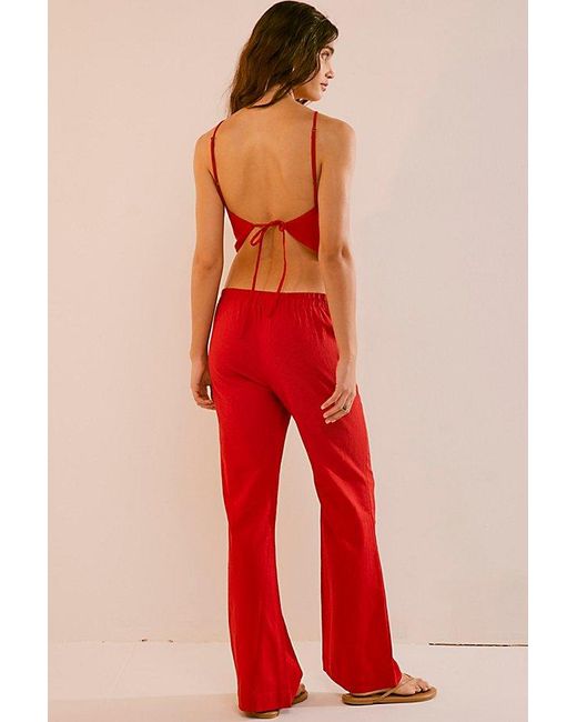 Free People Red Everything I Need Linen Set