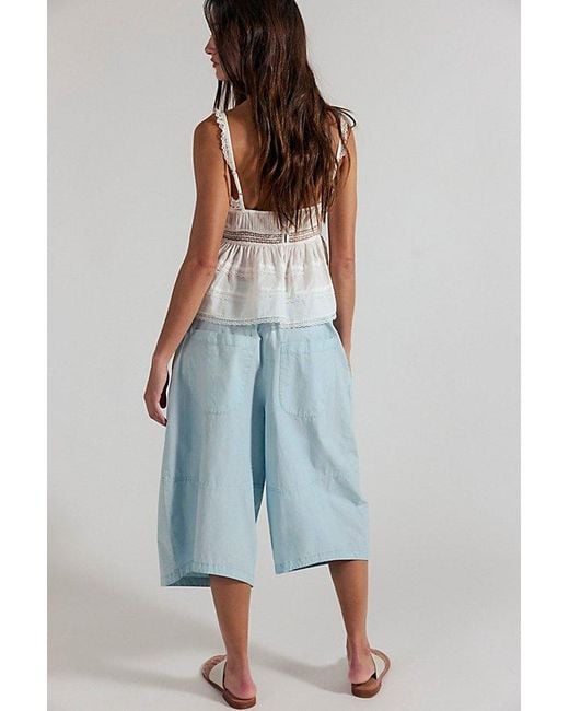 Free People Blue Gardenia Wide-Leg Cropped Cotton Trousers
